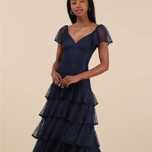 Elegant Navy Blue Tiered Dress